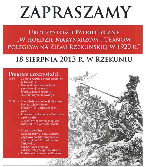 Uroczystości patriotyczne „W Hołdzie Marynarzom i Ułanom Poległym na Ziemi Rzekuńskiej w 1920 Roku” 