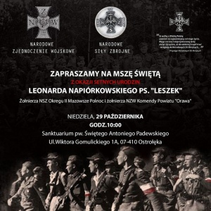 Uroczysta msza św. w 100. rocznicę urodzin Leonarda Napiórkowskiego „Leszka”