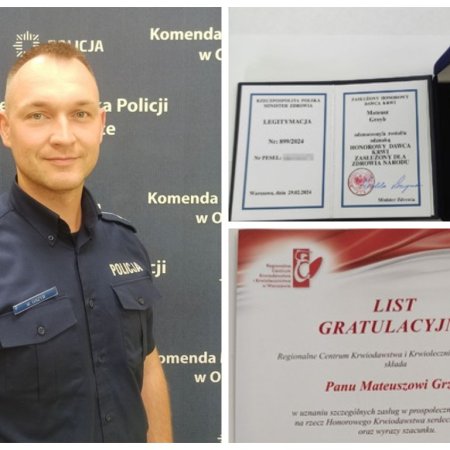 Pomaganie ma we krwi. Ostrołęcki dzielnicowy Mateusz Grzyb to zasłużony krwiodawca