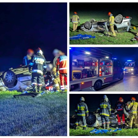 Poważny wypadek pod Zabielem. Samochód osobowy dachował na trasie do Grucel. Kierowca ranny [ZDJĘCIA]