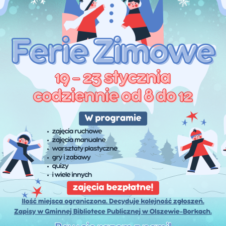 Gmina Olszewo-Borki zaprasza na ferie! Ruszają zapisy na bezpłatne zajęcia dla dzieci