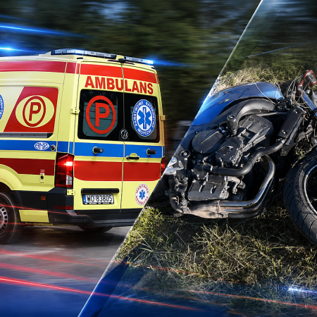 Groźny wypadek motocyklisty w Olszynach. Na miejscu trzy zastępy straży 