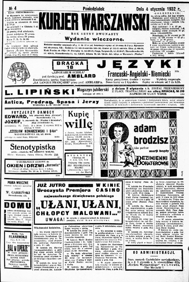 Okładka Kuriera Warszawskiego z 4 stycznia 1932 r.